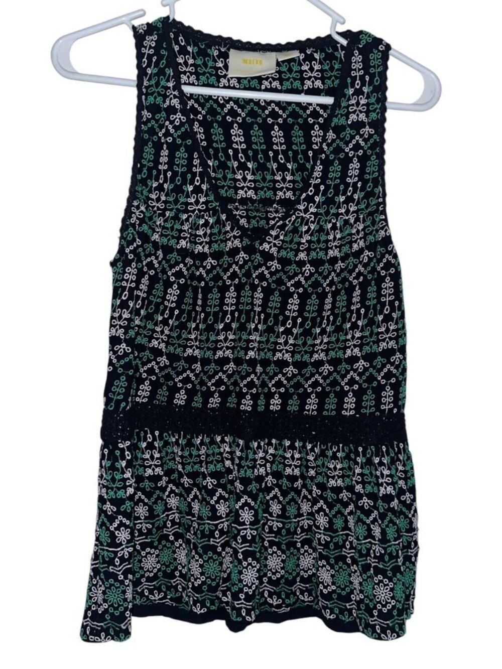 MAEVE Anthropologie Cammie Embroidered Peplum Top Navy Green Womens S Boho